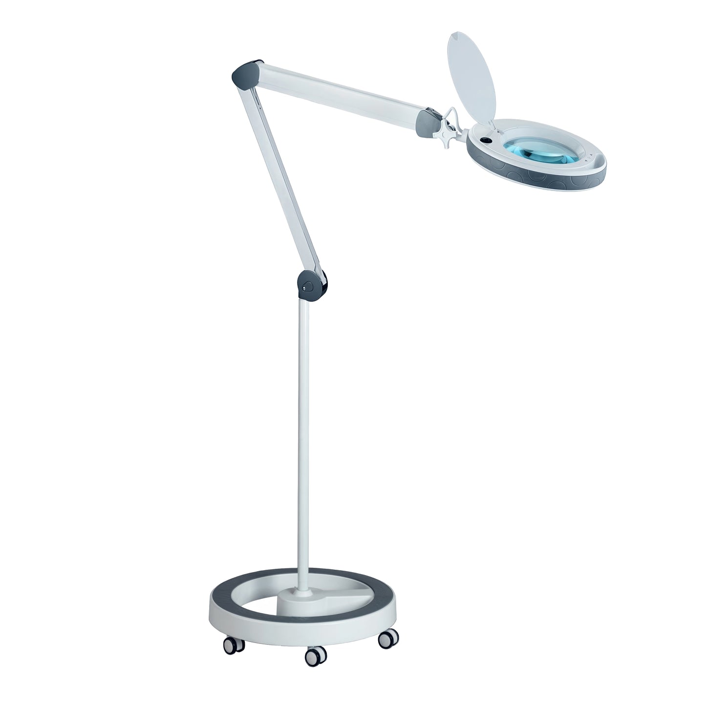 Lumeno LED Lupenleuchte 851X mit mobilem Rollstativ - flexible Positionierung für Kosmetik, Nageldesign und Fußpflege mit 5-stufig dimmbarem LED-Licht