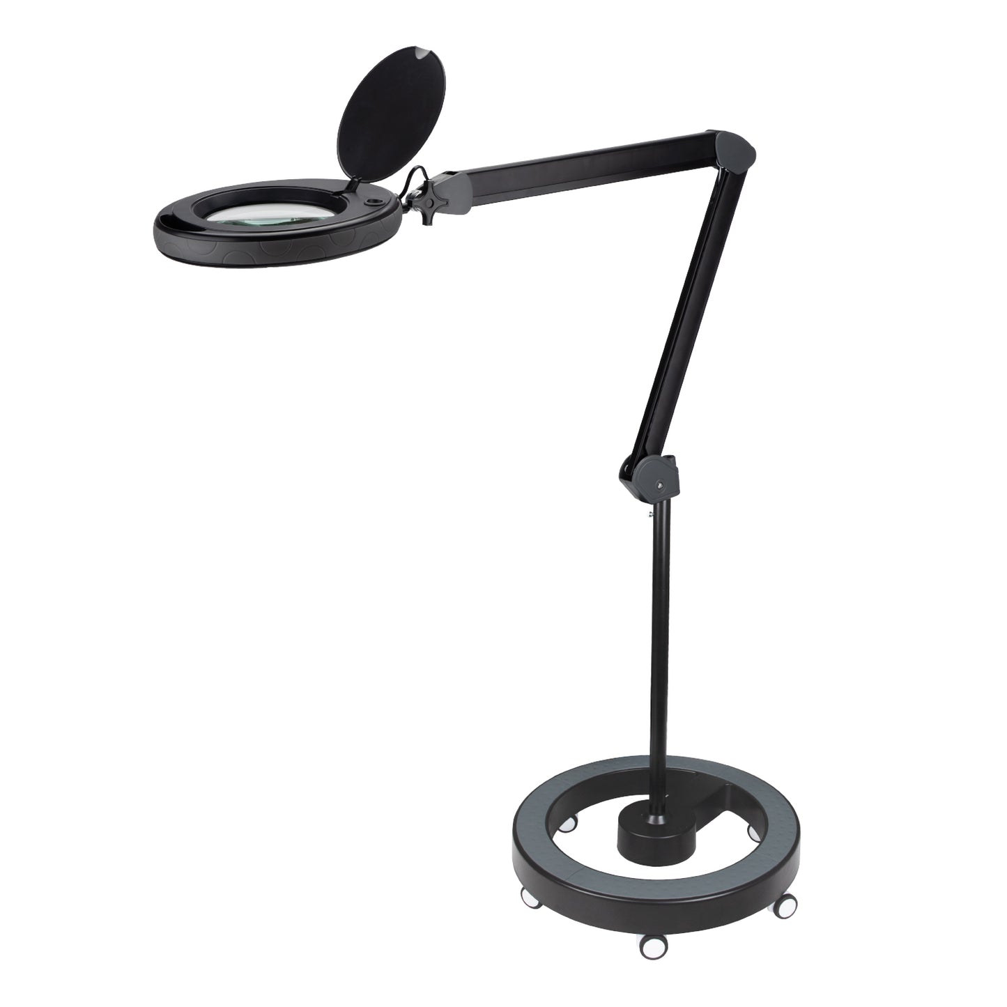 Lumeno LED Lupenleuchte 851X mit mobilem Rollstativ - flexible Positionierung für Kosmetik, Nageldesign und Fußpflege mit 5-stufig dimmbarem LED-Licht