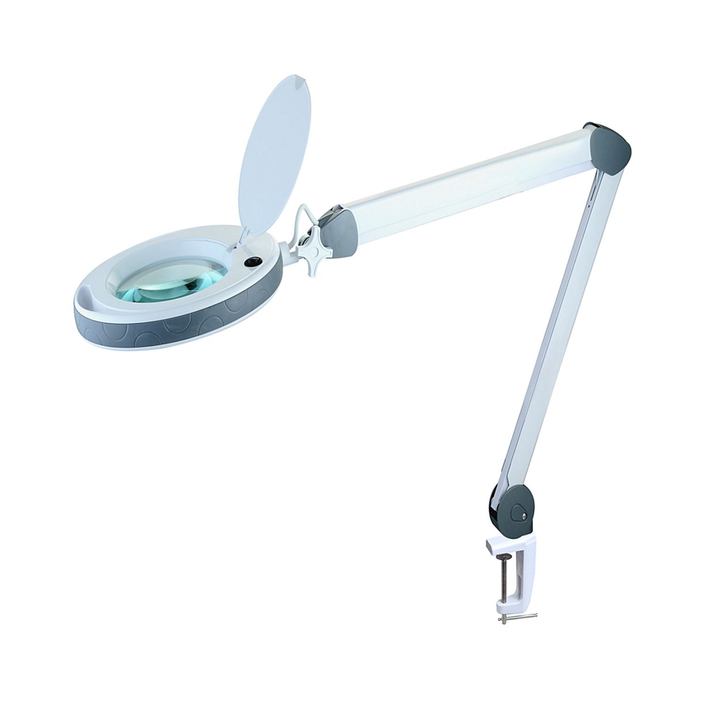 Lumeno LED Lupenleuchte 851X mit flexiblem Schwenkarm in grau- Präzisions-Vergrößerungslampe mit 152mm kristallklarer Glaslinse und dimmbarem Licht