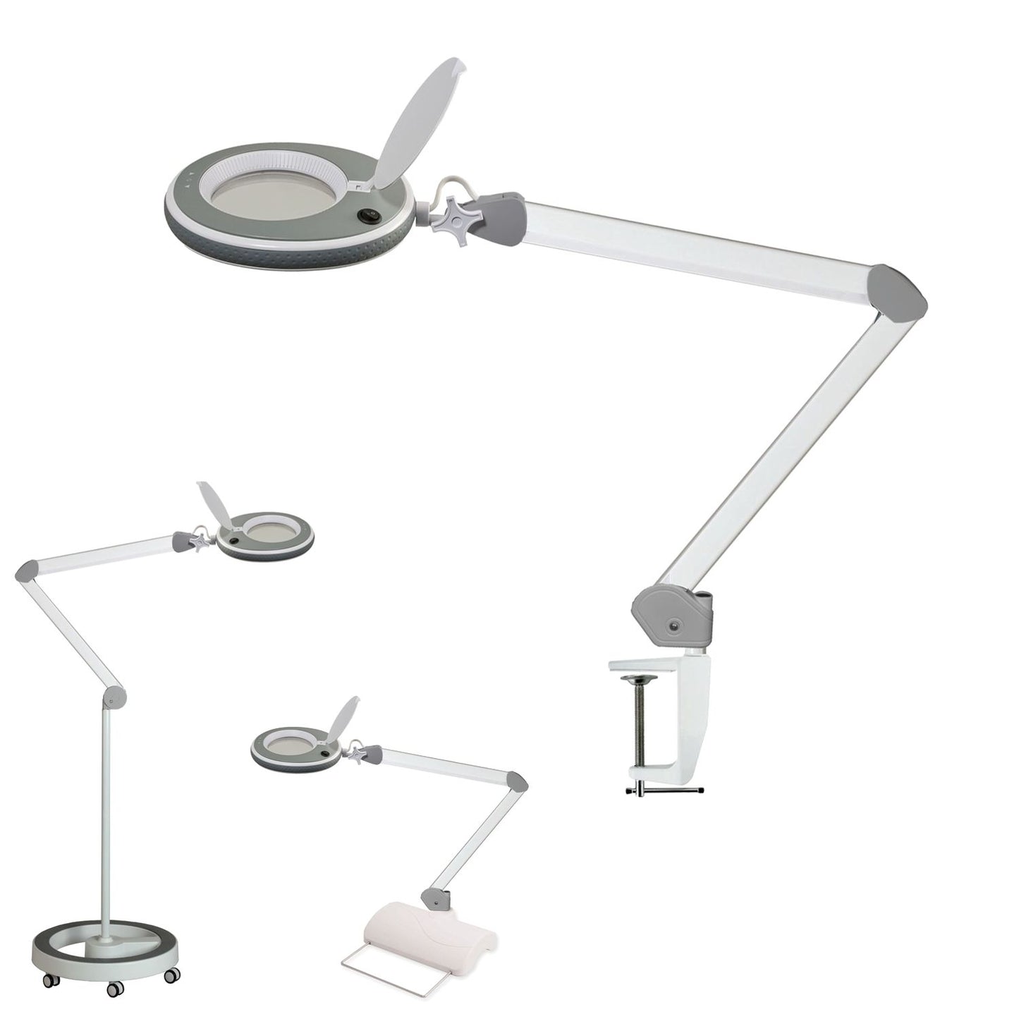 Lumeno LED magnifying lamp series 8213/8215 with adjustable brightness, Grey