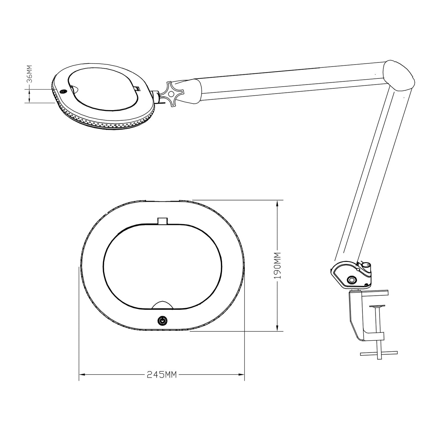 Lampe loupe/lampe de travail Lumeno 861XGR 60 LED lentille ovale anneau en caoutchouc